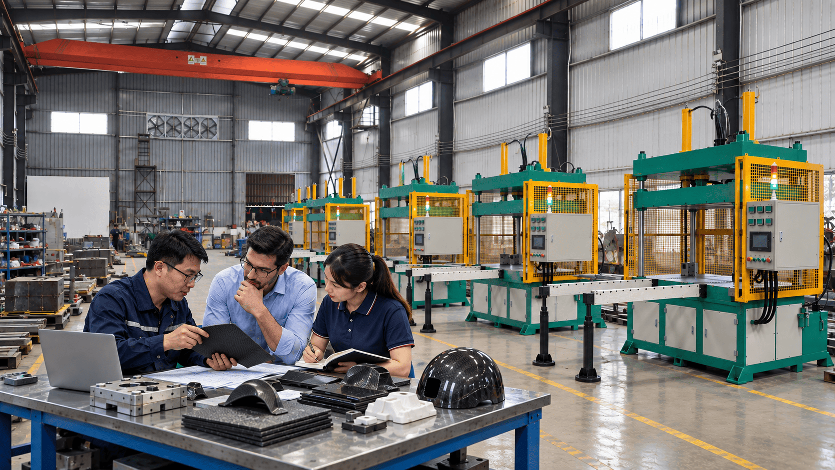Huajia engineer discussing a forming equipment project